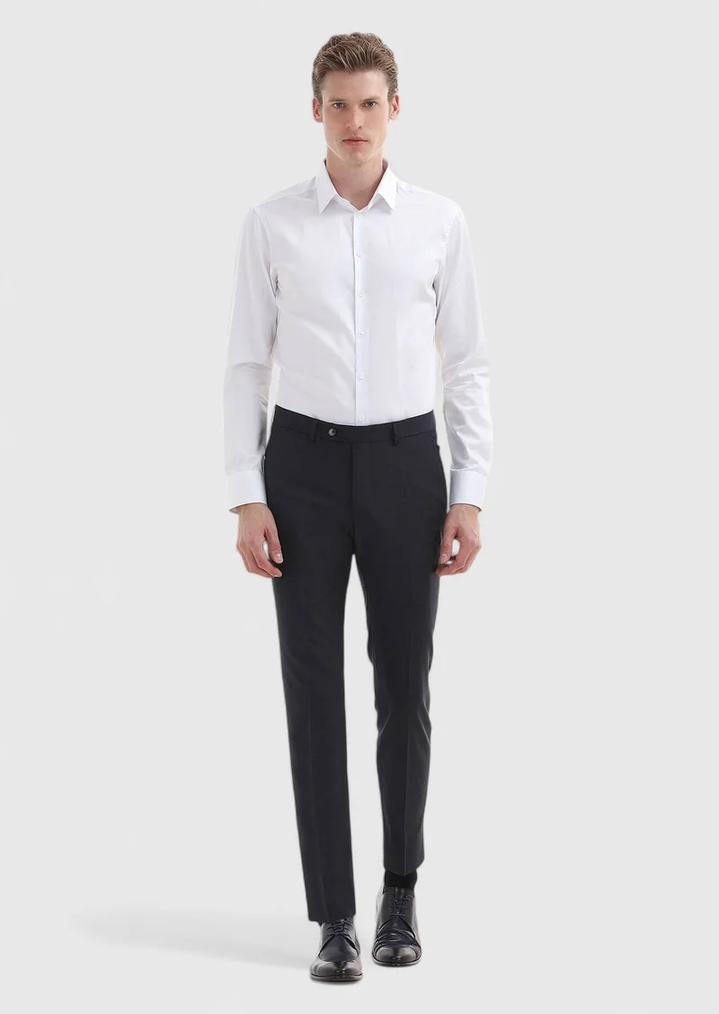 RAMSEY White Plain Super Slim Fit Long Weaving Classical 100% Cotton Shirt