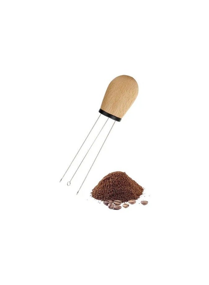 Precise Coffee Distributor Needle Stainless steel with Wooden Handle, Beige