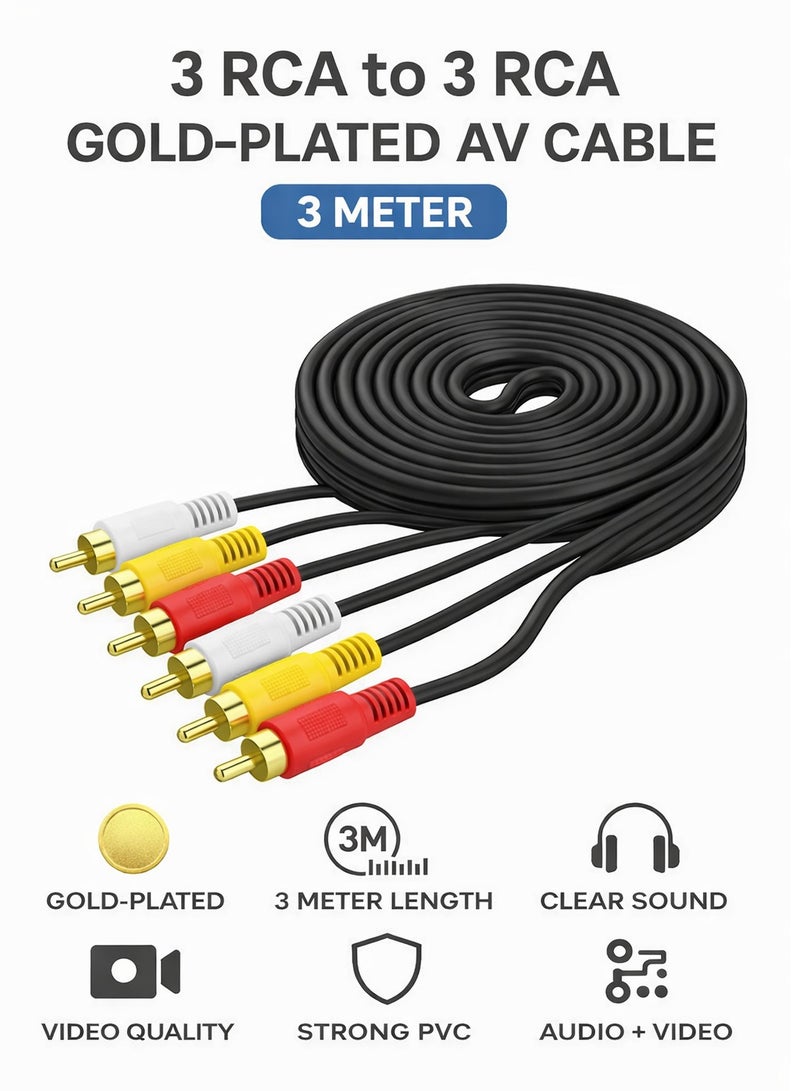 Matrix 3RCA to 3RCA Gold-Plated Audio/Video Cable – 3 Meter - Image 4
