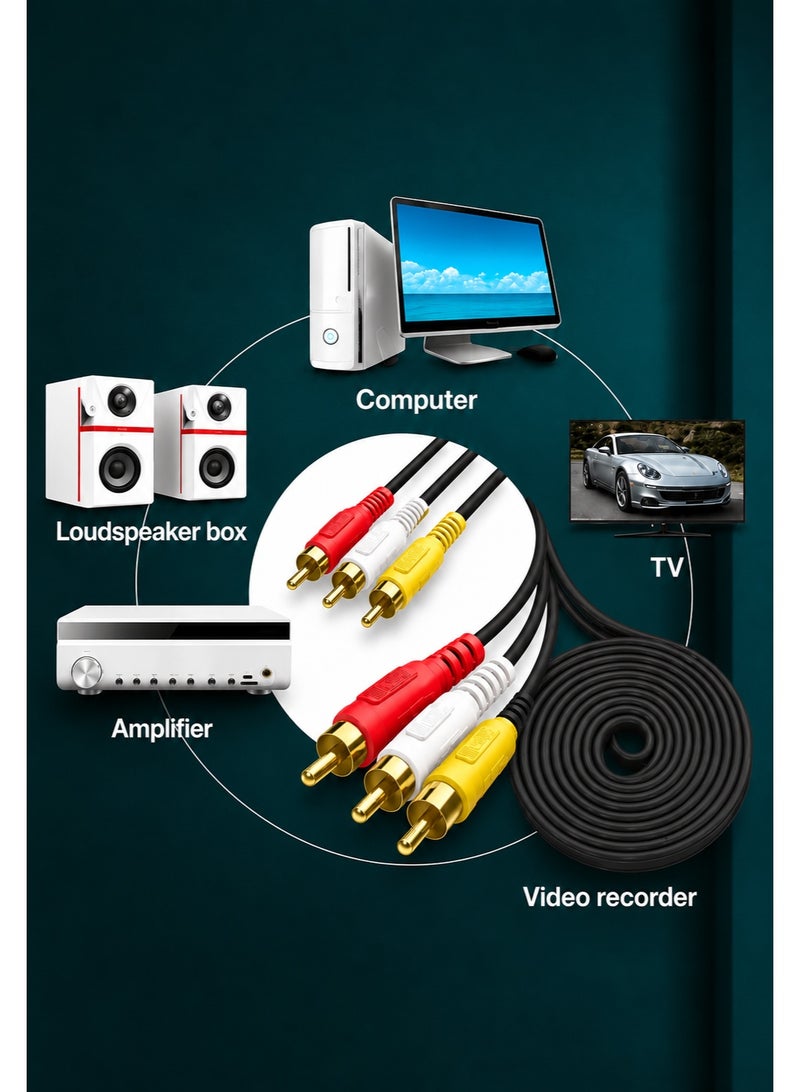 ماتريكس كيبل RCA ثلاثي إلى RCA ثلاثي بطول 3 متر – كيبل صوت وصورة AV لنقل الفيديو والصوت – متوافق مع التلفزيون وDVD وDVR والرسيفر والبروجكتور والمسرح المنزلي - Image 2
