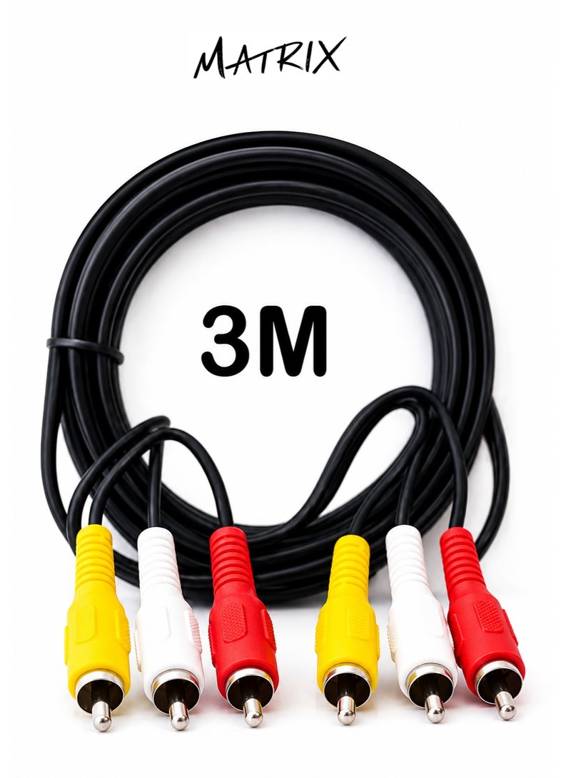ماتريكس كيبل RCA ثلاثي إلى RCA ثلاثي بطول 3 متر – كيبل صوت وصورة AV لنقل الفيديو والصوت – متوافق مع التلفزيون وDVD وDVR والرسيفر والبروجكتور والمسرح المنزلي - Image 1