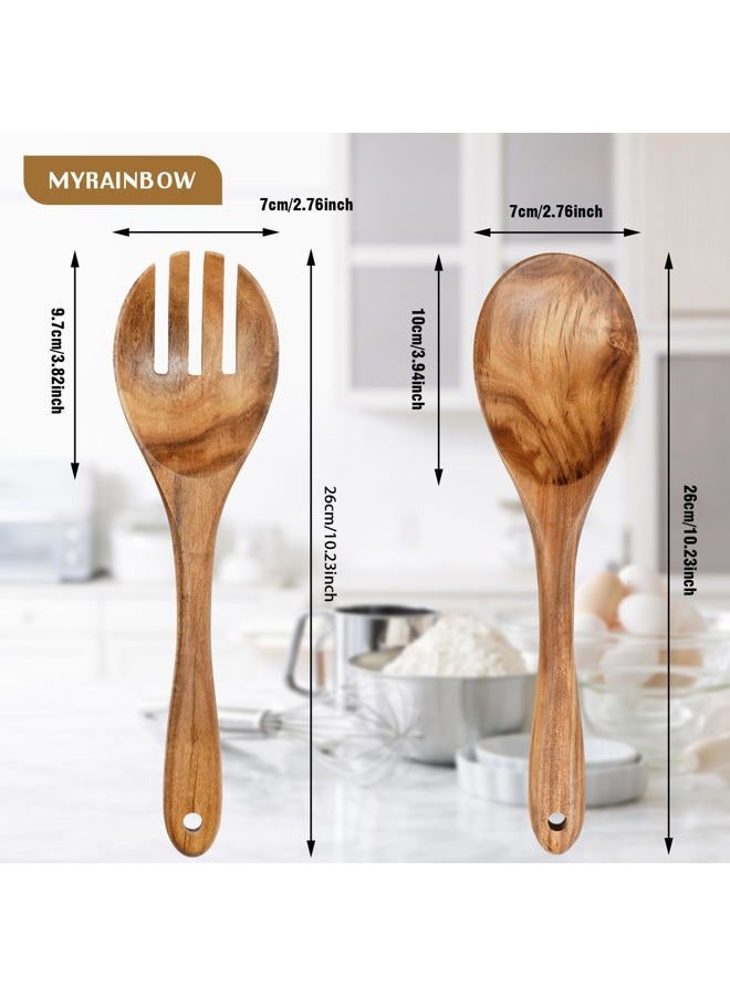 MYRAINBOW Salad Tongs, Wooden Spoons, Salad Tongs for Serving, 10-inch Serving Utensils Set Salad Servers Set Kitchen Cooking Utensil - Image 2