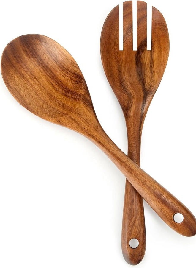 MYRAINBOW Salad Tongs, Wooden Spoons, Salad Tongs for Serving, 10-inch Serving Utensils Set Salad Servers Set Kitchen Cooking Utensil - Image 1