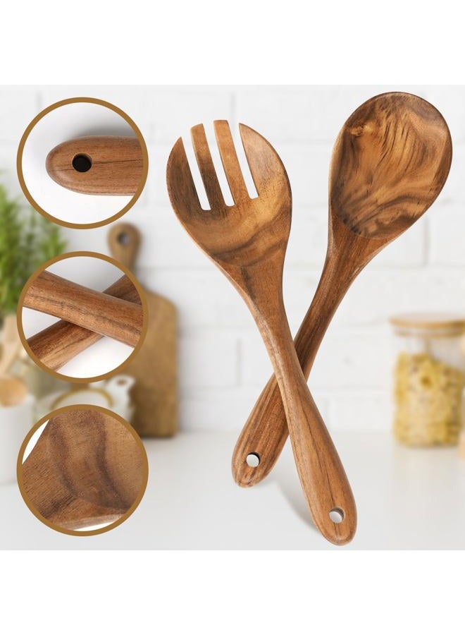 MYRAINBOW Salad Tongs, Wooden Spoons, Salad Tongs for Serving, 10-inch Serving Utensils Set Salad Servers Set Kitchen Cooking Utensil - Image 3
