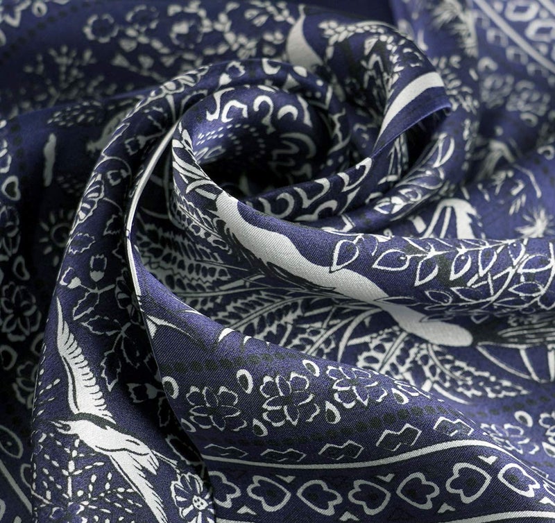 MEISEE Pure Mulberry Silk Scarfs Women Small Square Scarf 21" x 21" Breathable Lightweight Neckerchief Printed Headscarf (A-30 Flowers-Blue) - Image 4