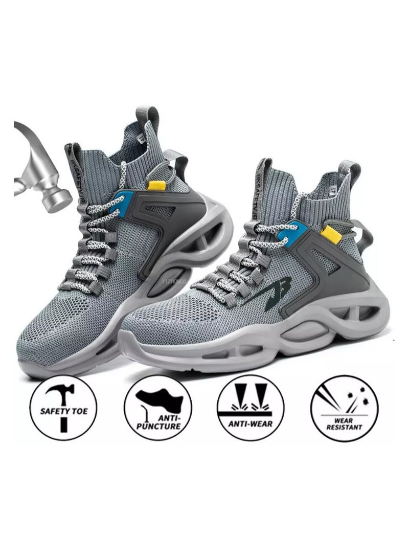 Men's Woven Breathable Steel Toe Puncture Proof Cushioned Safety Shoes Comfy Non Slip Rubber Sole Durable Work Shoes Men's Footwear (45 EUR) - Image 3