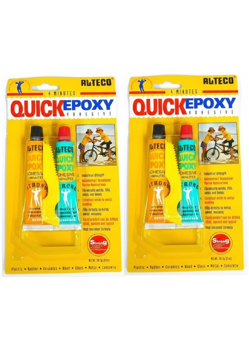 Quick Epoxy 4-Minute Adhesive – 2-Part Heavy Duty Steel & Metal Bonder – Waterproof, Chemical Resistant, and Industrial Strength Glue for Wood, Concrete, Ceramics, and Plastic (Pack 2)
