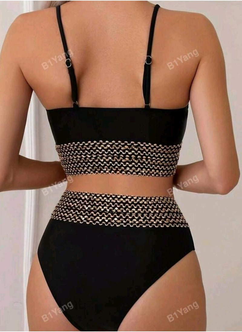 Shein - Black Two-Piece Bikini Set For Women,  Bikini Set For Euro-American Cross-Border Swimming Suit Summer - Image 1
