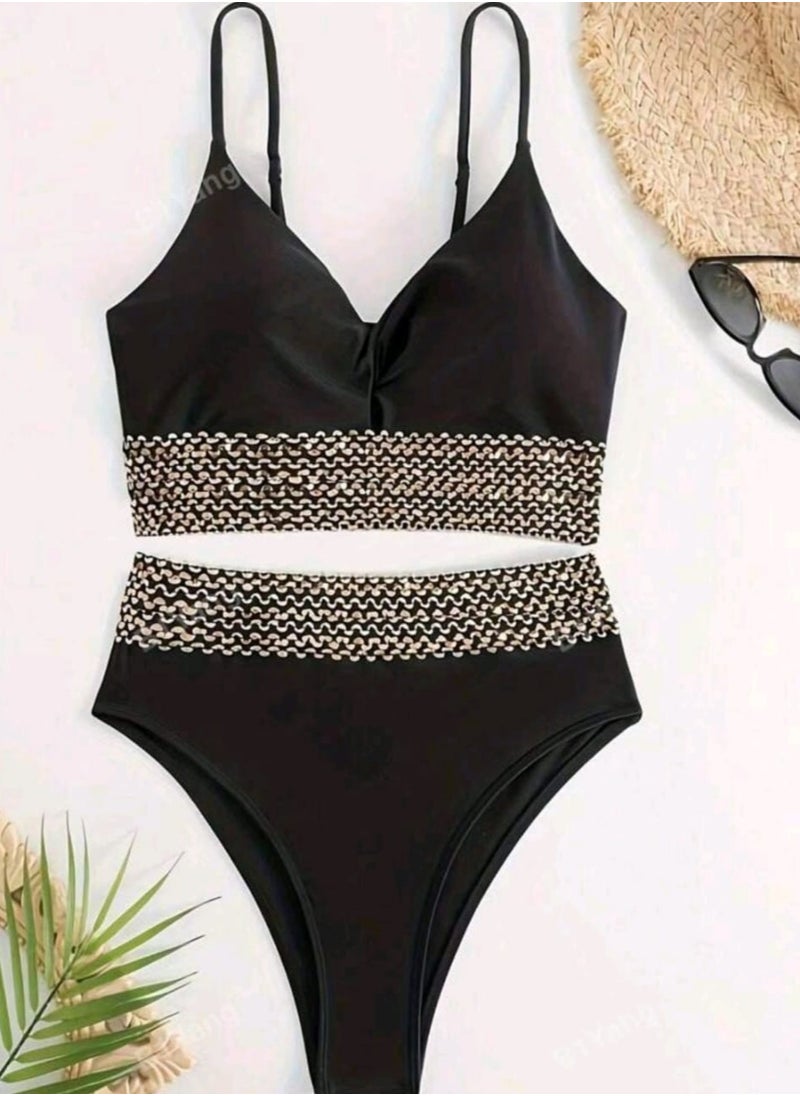 Shein - Black Two-Piece Bikini Set For Women,  Bikini Set For Euro-American Cross-Border Swimming Suit Summer - Image 1