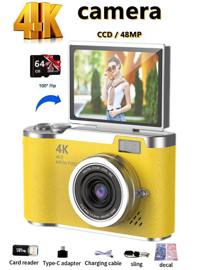 Generic 4K CCD Digital Zoom Student Camera 48MP Portable Selfie God 180 ° Flip Screen+64G SD Card Free Gift  - Image 1