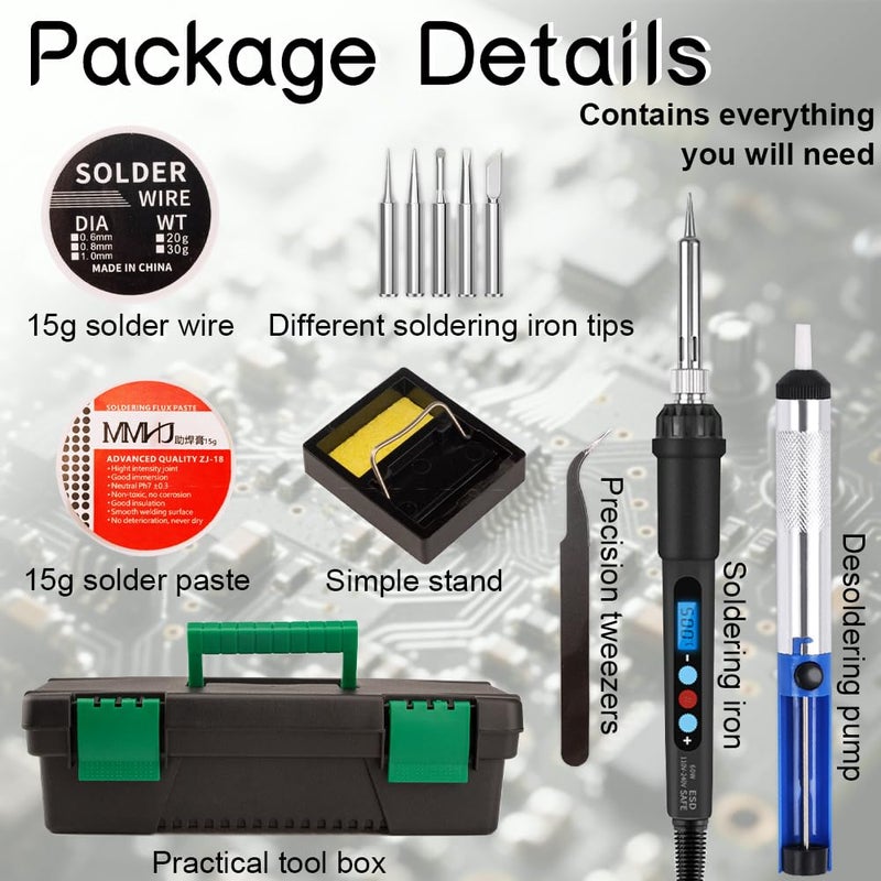 BATALO 60W Soldering Iron Kit with LED Display â€“ Adjustable Temperature 180-500Â°C Welding Tools with Tips, Wire, Flux, Desoldering Pump & Storage Case for DIY Electronics, Metal Repair - Image 4