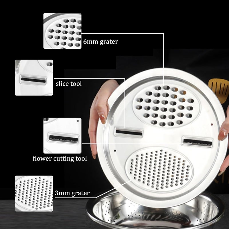 Nirelief Multifunctional Stainless Steel Basin 3 In 1 Multifunctional Stainless Steel Basin Colander And Grater Drain Basin with Mixing Bowl Slicer Rice Washing Bowl for Cooking and Food Storage 3pcs - Image 2