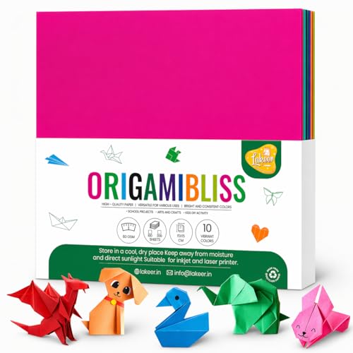 Lakeer Origami Paper 15 cm X 15 cm Pack of 100 Sheets Fluorescent Color Both Side Coloured For Origami, Scrapbooking, Hobby Crafts, Project Work - Image 1