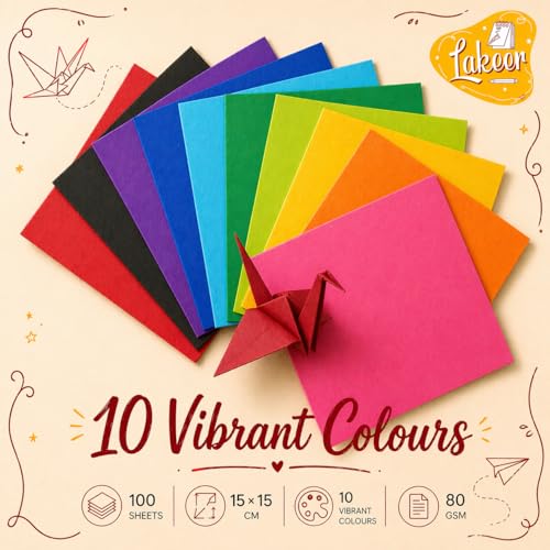Lakeer Origami Paper 15 cm X 15 cm Pack of 100 Sheets Fluorescent Color Both Side Coloured For Origami, Scrapbooking, Hobby Crafts, Project Work - Image 2