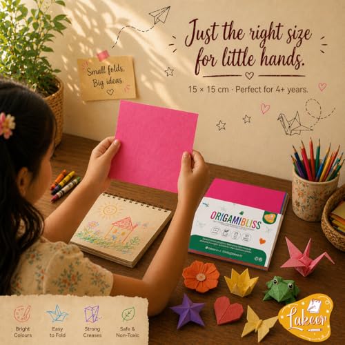 Lakeer Origami Paper 15 cm X 15 cm Pack of 100 Sheets Fluorescent Color Both Side Coloured For Origami, Scrapbooking, Hobby Crafts, Project Work - Image 3