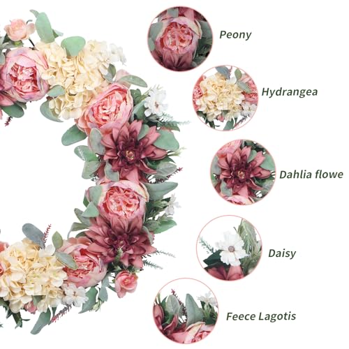 lokeisna 24" Pink Peony Wreath,Front Door Wreath, Pink Floral Bud Wreath for Indoor Outdoor Homer, Wedding, Mother’s Day, Thanksgiving - Image 3