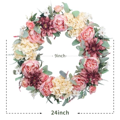 lokeisna 24" Pink Peony Wreath,Front Door Wreath, Pink Floral Bud Wreath for Indoor Outdoor Homer, Wedding, Mother’s Day, Thanksgiving - Image 2