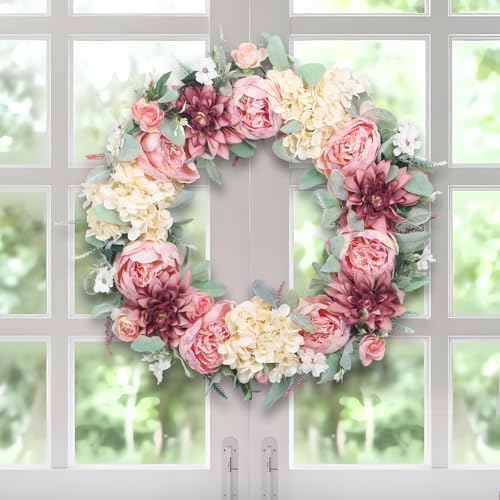 lokeisna 24" Pink Peony Wreath,Front Door Wreath, Pink Floral Bud Wreath for Indoor Outdoor Homer, Wedding, Mother’s Day, Thanksgiving - Image 5