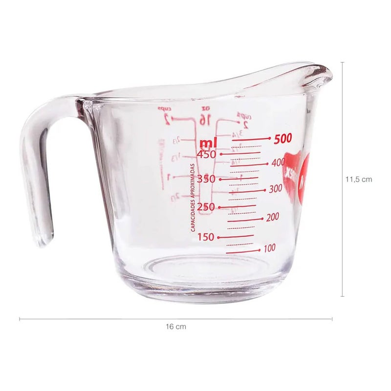 Marinex Glass Measuring Jug 500ml, Durable Heat-Resistant Borosilicate Measuring Jug | Transparent Multi-Purpose Medium Glass Jug | Microwave, Freezer & Dishwasher Safe - Image 2