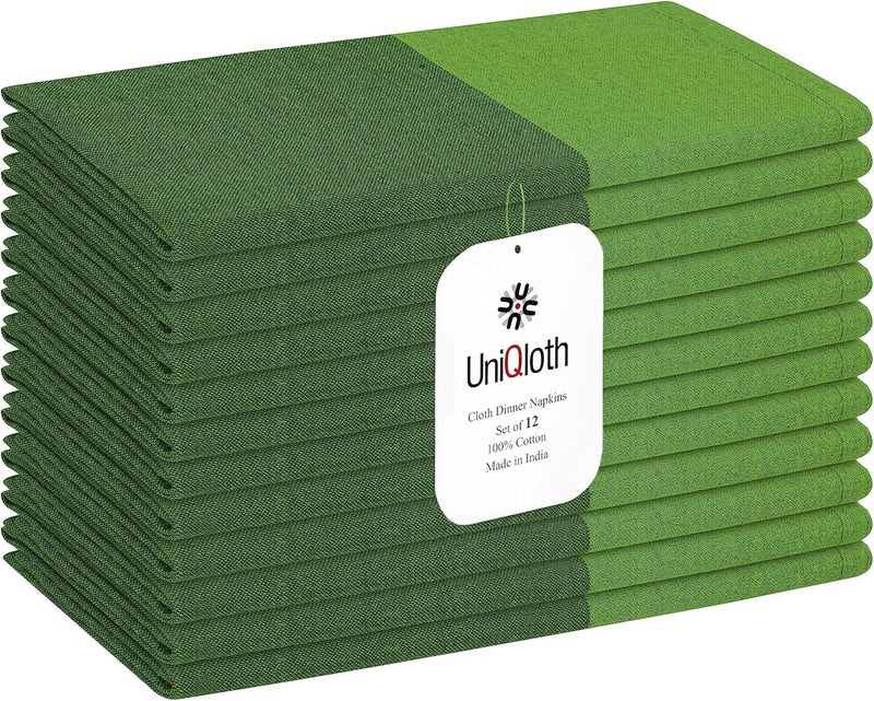 UniQloth Set of 12 Cloth Dinner Napkins 100 Cotton  Soft Durable Washable Reusable  Ideal for Farmhouse Parties Weddings Holidays Hotel Restaurant Events Daily Use Table Dinner Napkins 18x18 Green - Image 1