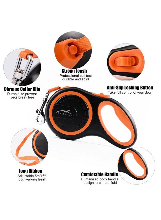 Pets Empire Retractable Dog Leash, 8M/16Ft Walking Jogging Training Leash With Polyester Tape For Medium To Large Dog Up To 50Kg/110Lbs, With Hand Grip And One Button Brake & Lock Orange Color  - Image 2