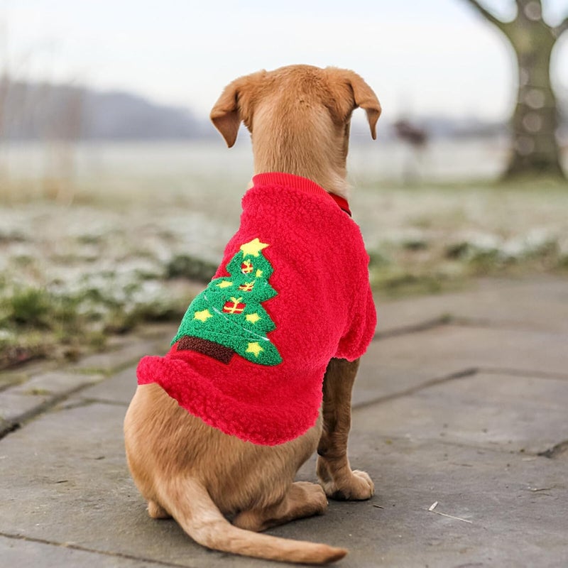 Christmas Dog Clothes Windproof Thick Plush Xmas Pet Costume Crimson Extra Large Winter Warm Puppy Garment for Holiday Party - Image 4