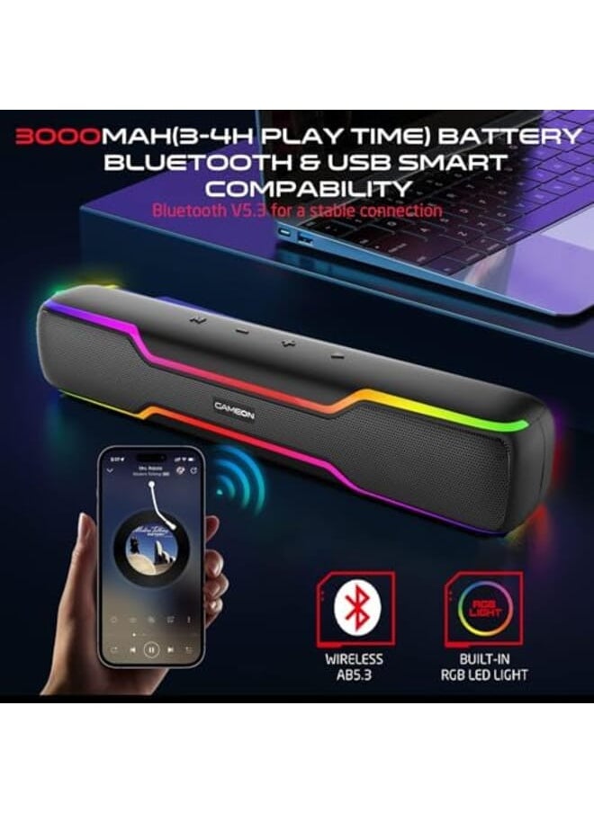 Dominator Blaze 10W*2 Wireless Sound Bar With 3000Mah Battery V5.3 Rgb Lights Tws And More 6 Lighting Models Aux In Tf Usb 3 4 Hours Playtime Black