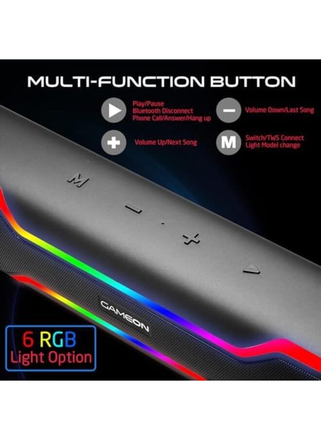 Dominator Blaze 10W*2 Wireless Sound Bar With 3000Mah Battery V5.3 Rgb Lights Tws And More 6 Lighting Models Aux In Tf Usb 3 4 Hours Playtime Black