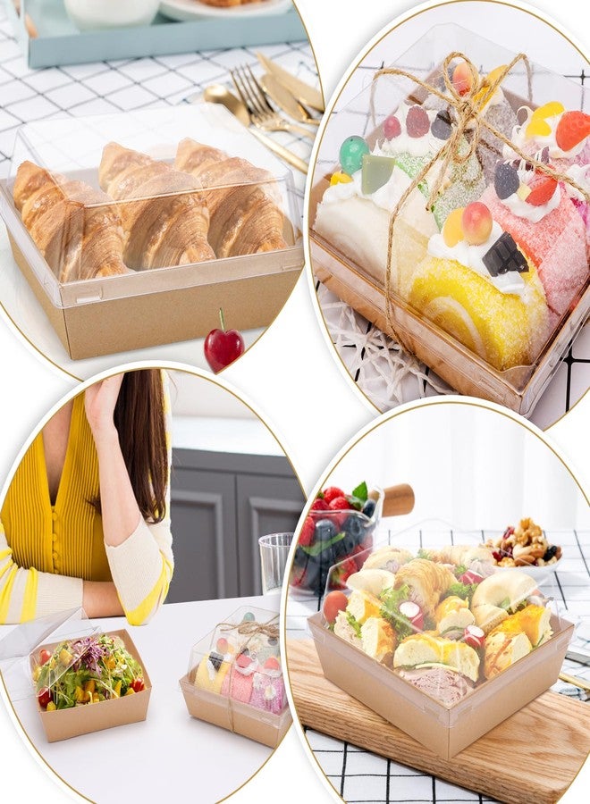 ylnurac 100 Pack Charcuterie Boxes with Clear Lids - To Go Paper Mini Charcuterie Box, Disposable Food Containers, 5Inch Dessert Boxes for Sandwich, Cookie, Sushi, Cake Slice, Strawberries (Brown) - Image 2