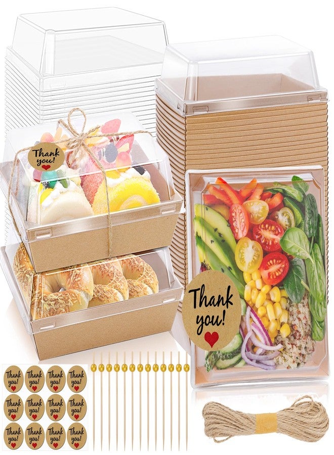 ylnurac 100 Pack Charcuterie Boxes with Clear Lids - To Go Paper Mini Charcuterie Box, Disposable Food Containers, 5Inch Dessert Boxes for Sandwich, Cookie, Sushi, Cake Slice, Strawberries (Brown) - Image 1