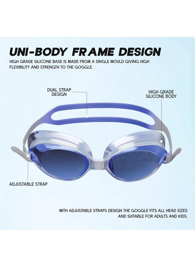 كونيكس نظارات سباحة مقاومة للضباب مع حماية من الأشعة فوق البنفسجية للرجال والنساء | رؤية واسعة مع راحة السيليكون وحزام قابل للتعديل | مثالية للبالغين والأطفال (أزرق) - Image 4