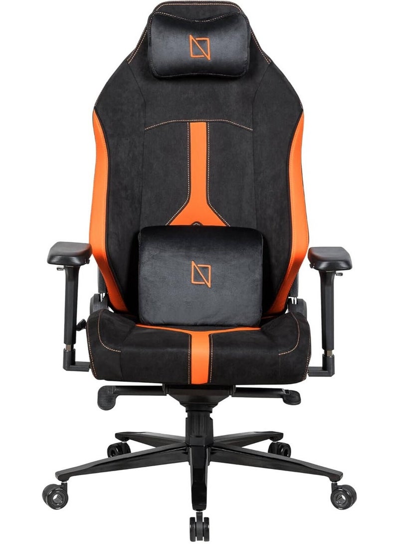 نافوديسك كرسي ألعاب Navodesk Apex Pro Max Evo Series بظهر مرتفع، مساند ذراعين معدنية قابلة للتبديل (MAG) رباعية الأبعاد (4D)، دعم قطني رباعي الاتجاهات، نظام هيدروليكي من الفئة الرابعة (Class 4)، إمكانية الإمالة حتى 155 درجة، قماش HyperSuede، لون برتقالي ناري (Flaming Orange) | APEXMAX-EVO-FLO - Image 1