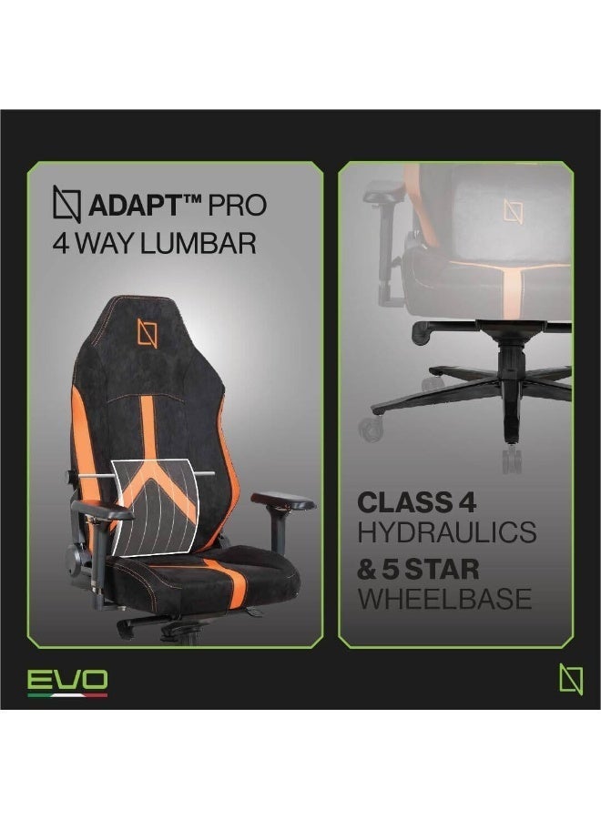 نافوديسك كرسي ألعاب Navodesk Apex Pro Max Evo Series بظهر مرتفع، مساند ذراعين معدنية قابلة للتبديل (MAG) رباعية الأبعاد (4D)، دعم قطني رباعي الاتجاهات، نظام هيدروليكي من الفئة الرابعة (Class 4)، إمكانية الإمالة حتى 155 درجة، قماش HyperSuede، لون برتقالي ناري (Flaming Orange) | APEXMAX-EVO-FLO - Image 4
