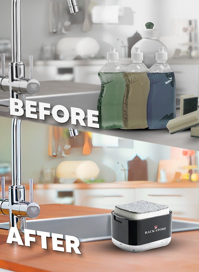  راك ستور  Rack Store Dish Soap Dispenser With Sponge Holder 2 in 1 Countertop Dish Wash Kitchen Liquid Hand Pump Dispenser Black Colour  - Image 4
