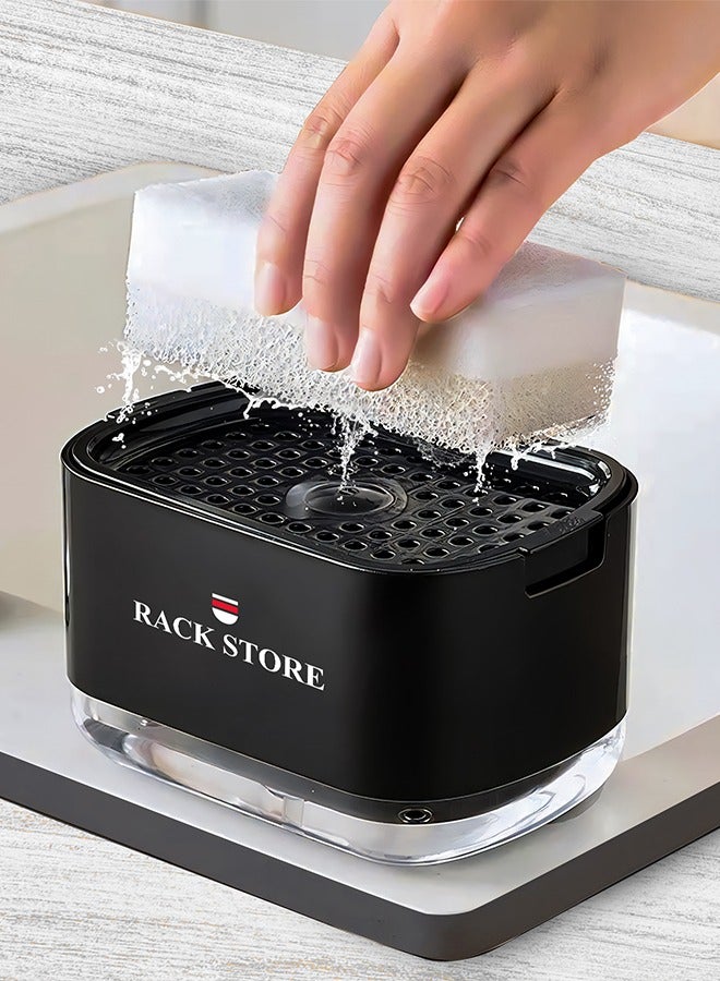  راك ستور  Rack Store Dish Soap Dispenser With Sponge Holder 2 in 1 Countertop Dish Wash Kitchen Liquid Hand Pump Dispenser Black Colour  - Image 1
