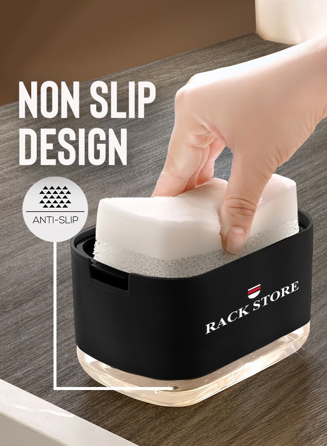  راك ستور  Rack Store Dish Soap Dispenser With Sponge Holder 2 in 1 Countertop Dish Wash Kitchen Liquid Hand Pump Dispenser Black Colour  - Image 2
