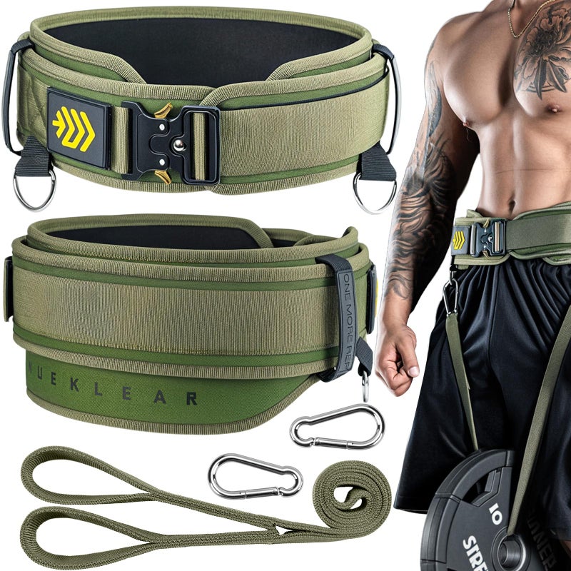 M MANUEKLEAR MANUEKLEAR 2-in-1 Weightlifting Belt & Dip Belt with 36.7 IN Rope, Double-Layer Weight Lifting Belts, Powerlifting Gym Weighted Belt for Pull Up Squat (Olive Drab, L(34-37in)) - Image 1