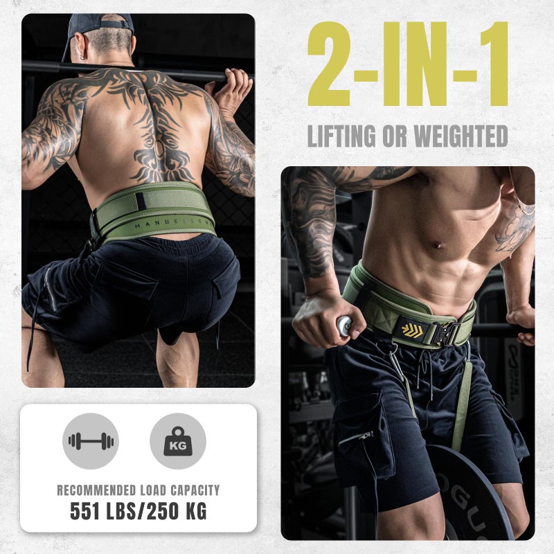 M MANUEKLEAR MANUEKLEAR 2-in-1 Weightlifting Belt & Dip Belt with 36.7 IN Rope, Double-Layer Weight Lifting Belts, Powerlifting Gym Weighted Belt for Pull Up Squat (Olive Drab, L(34-37in)) - Image 2