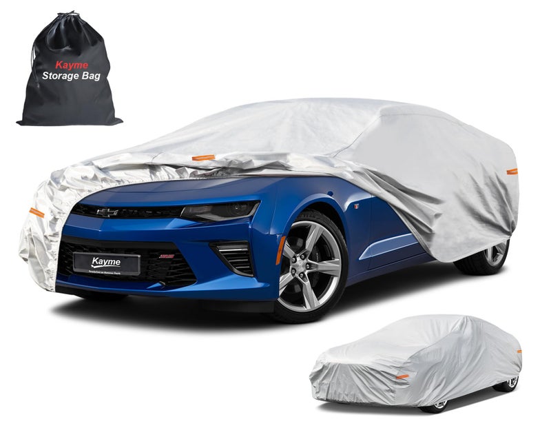 Kayme 6 Layers Car Cover Custom Fit for Chevrolet Chevy Camaro 20102025 Waterproof All Weather for Automobiles Outdoor Full Cover Rain Sun UV ProtectionSliver