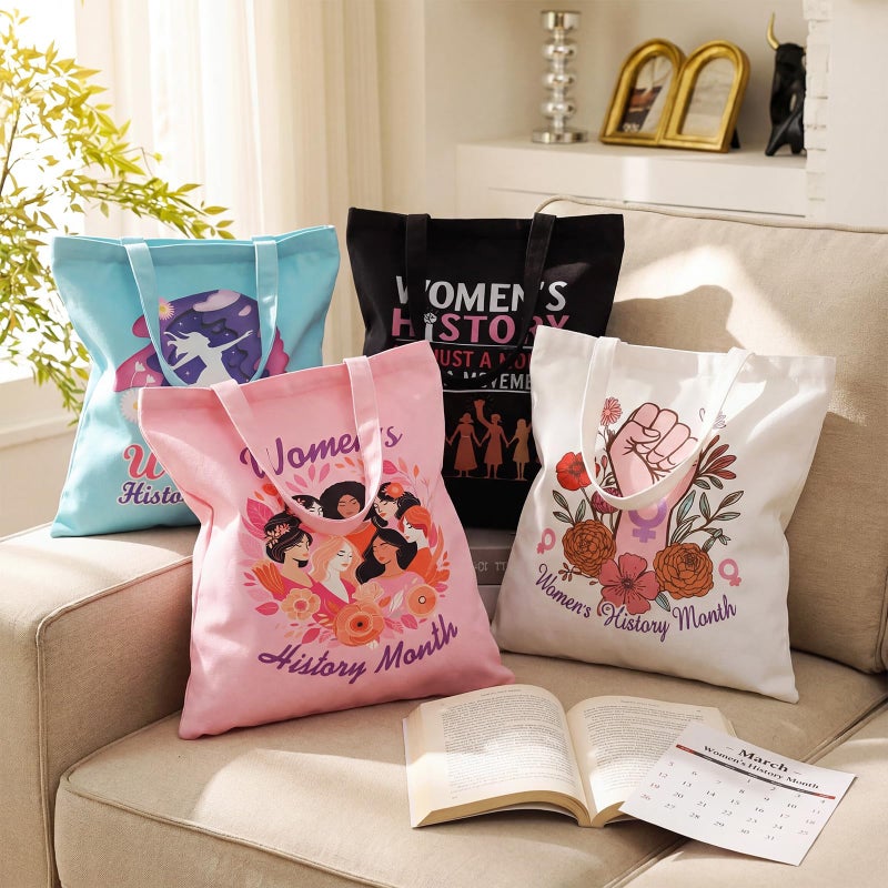 Wesnoy 12 Pcs Women's History Month Gifts for Women Feminism Canvas Tote Bags March International Womens Day Reusable Shopping Bags for Ladies Female Party Supplies - Image 3