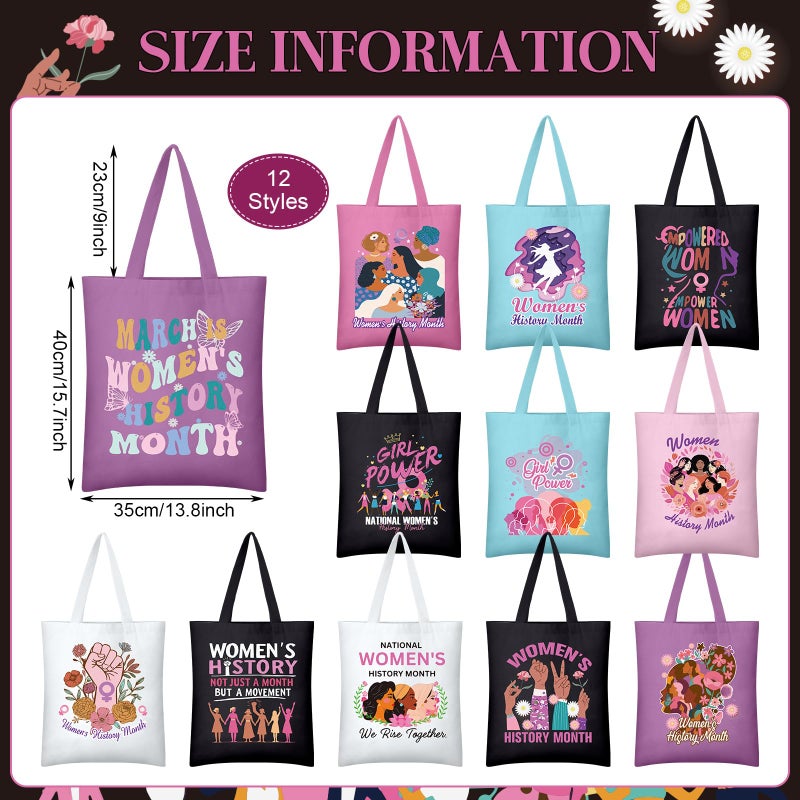 Wesnoy 12 Pcs Women's History Month Gifts for Women Feminism Canvas Tote Bags March International Womens Day Reusable Shopping Bags for Ladies Female Party Supplies - Image 4