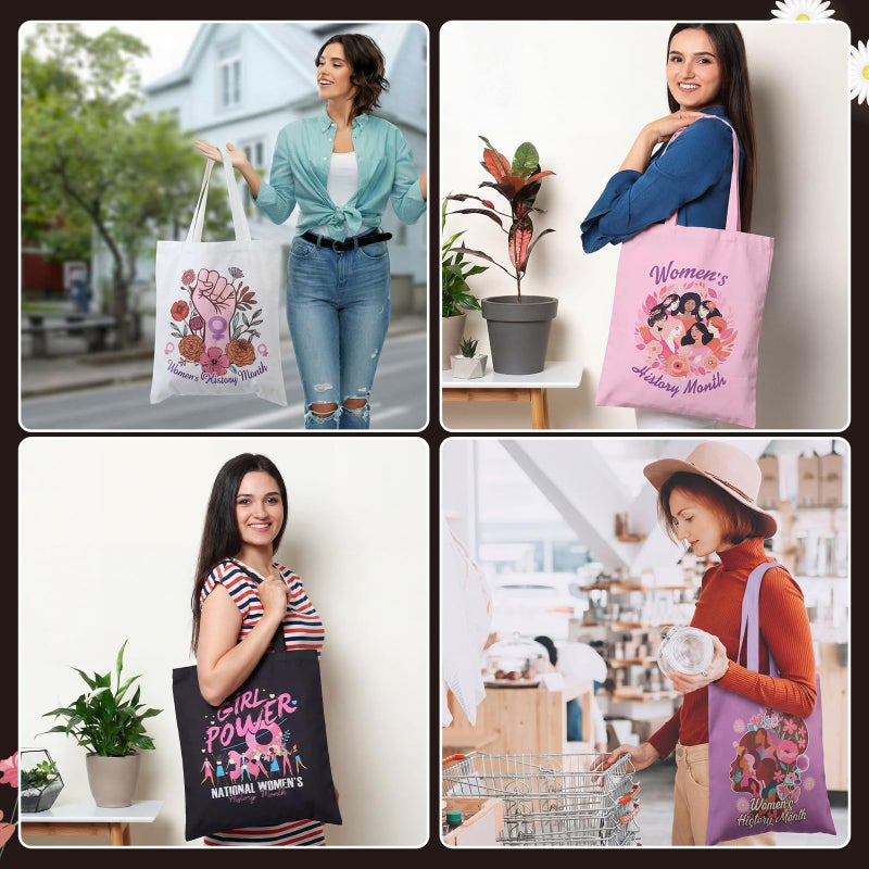 Wesnoy 12 Pcs Women's History Month Gifts for Women Feminism Canvas Tote Bags March International Womens Day Reusable Shopping Bags for Ladies Female Party Supplies - Image 2