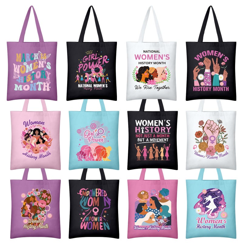 Wesnoy 12 Pcs Women's History Month Gifts for Women Feminism Canvas Tote Bags March International Womens Day Reusable Shopping Bags for Ladies Female Party Supplies - Image 1