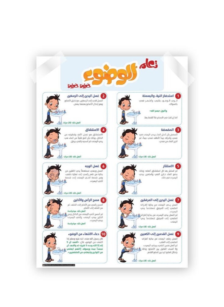 لوحات تعليمية - تعلم الوضوء خطوة خطوة 