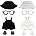 VVQUI 2PCS Doll Clothes Set for 17cm Dolls Stylish Outfit with 2 Hat 2 Overalls 2 Shoes 2 Glasses of Clothes Designer Cute Clothes for Dress up Unique Style BlackWhite Doll Not Included - Image 2