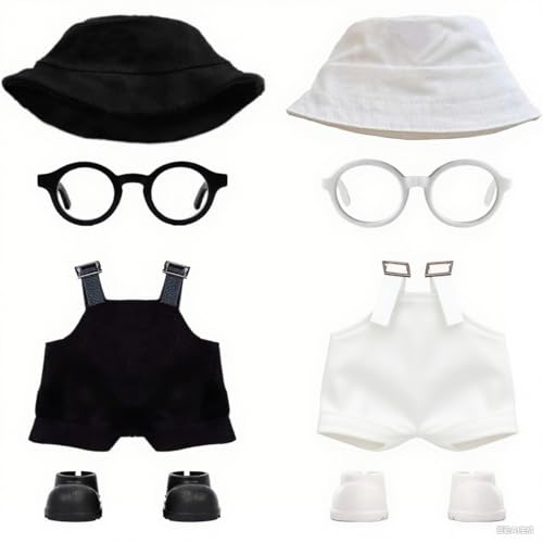 VVQUI 2PCS Doll Clothes Set for 17cm Dolls Stylish Outfit with 2 Hat 2 Overalls 2 Shoes 2 Glasses of Clothes Designer Cute Clothes for Dress up Unique Style BlackWhite Doll Not Included - Image 1