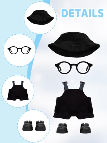 VVQUI 2PCS Doll Clothes Set for 17cm Dolls Stylish Outfit with 2 Hat 2 Overalls 2 Shoes 2 Glasses of Clothes Designer Cute Clothes for Dress up Unique Style BlackWhite Doll Not Included - Image 5