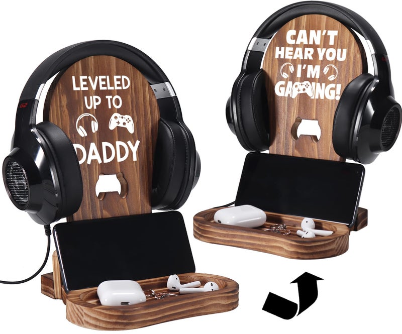 Slothoem Gamer Gifts for New Dad  New Expecting Dad First Fathers Day  New Dad Announcement  Best Birthday Gift for New Father  for Husband Soon-to-be-Dad  Gaming Wooden Headset Stand-Leveled Up To Daddy - Image 1