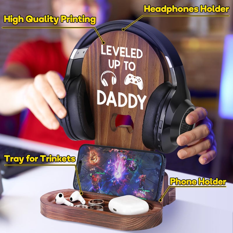 Slothoem Gamer Gifts for New Dad  New Expecting Dad First Fathers Day  New Dad Announcement  Best Birthday Gift for New Father  for Husband Soon-to-be-Dad  Gaming Wooden Headset Stand-Leveled Up To Daddy - Image 4