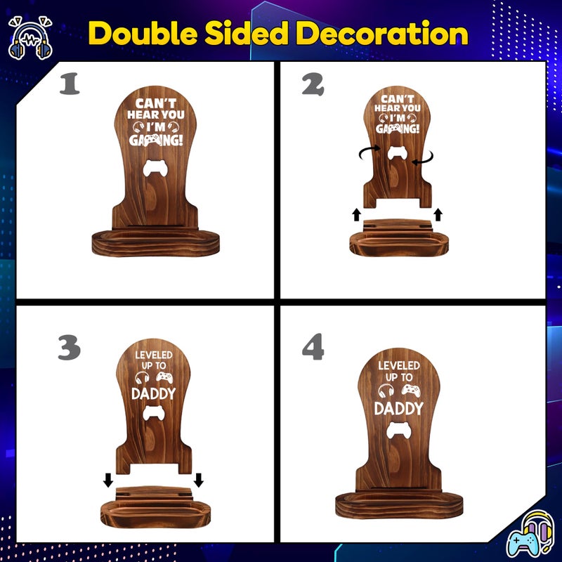 Slothoem Gamer Gifts for New Dad  New Expecting Dad First Fathers Day  New Dad Announcement  Best Birthday Gift for New Father  for Husband Soon-to-be-Dad  Gaming Wooden Headset Stand-Leveled Up To Daddy - Image 3